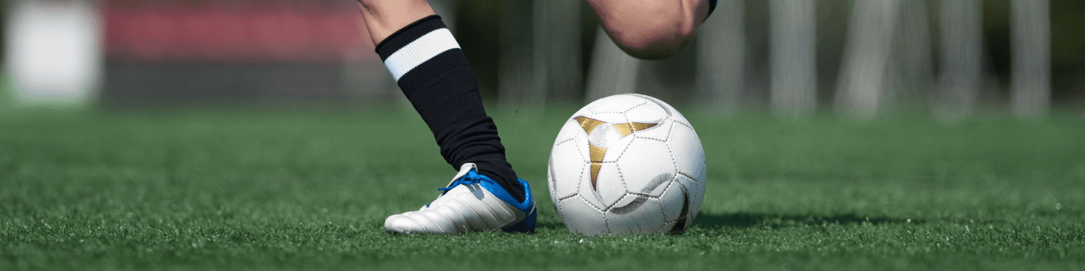 Pelota de fútbol sobre el césped del complejo